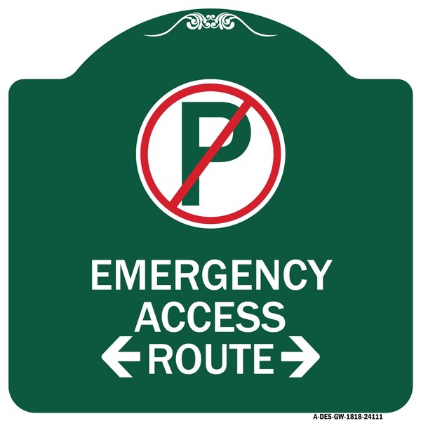 Signmission Emergency Access Route W/ Bidirectional Arrow, Green & White Aluminum Sign, 18" x 18", GW-1818-24111 A-DES-GW-1818-24111 - main